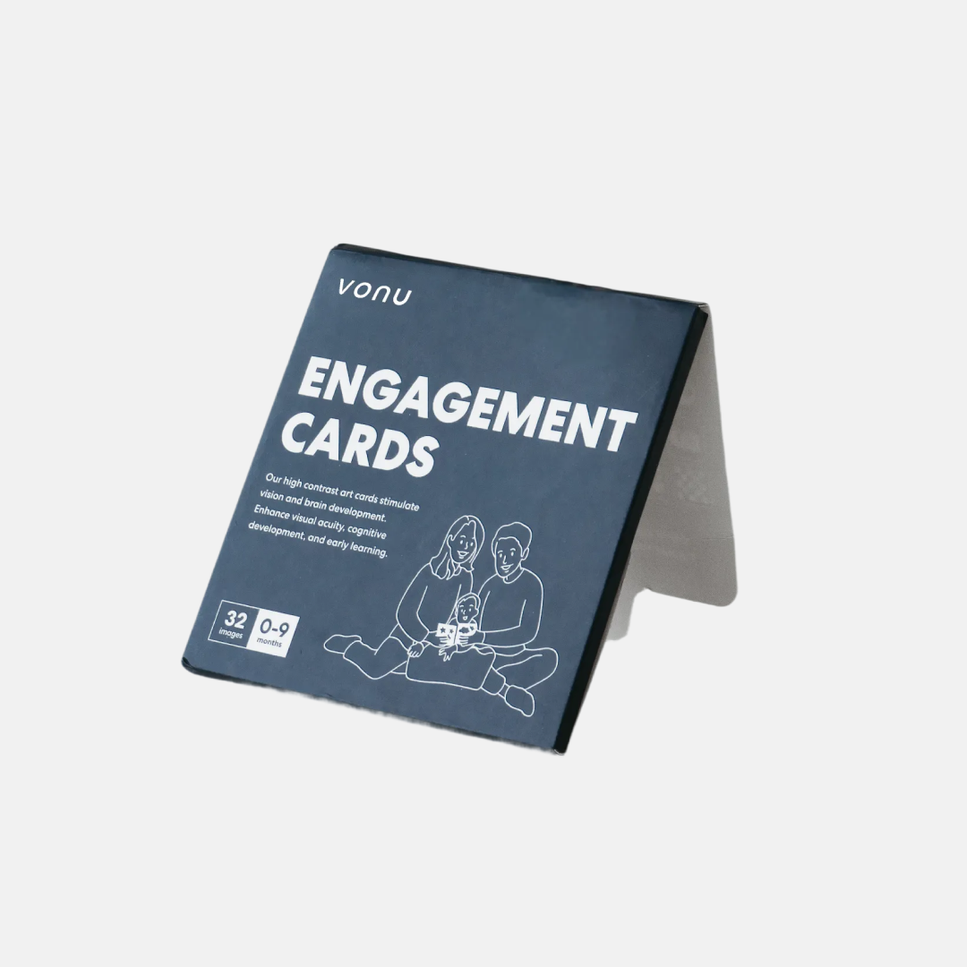 Box of engagement cards with illustrations of a family.