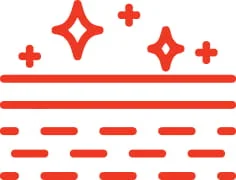 A red line icon of skin layers with sparkles on the top surface.
