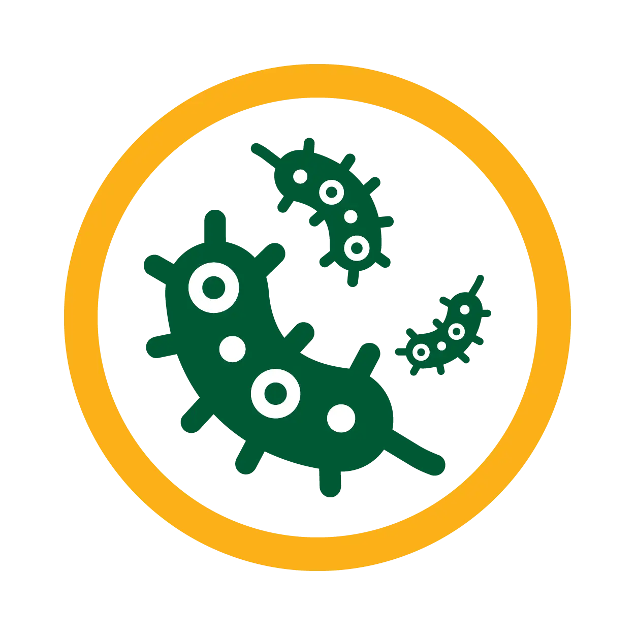 A graphic icon of green bacteria or germs inside a yellow circle on a white background.
