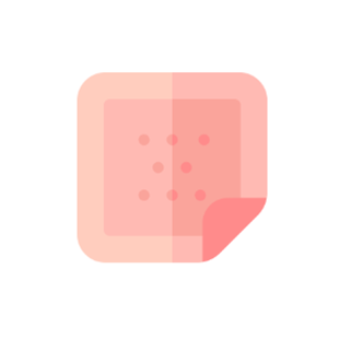 A pink, square adhesive patch with ventilation holes and a peeled-up corner, depicted in a flat, icon style.