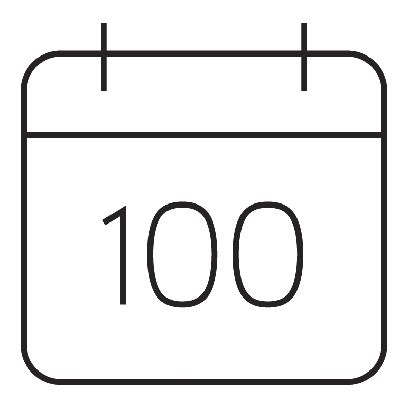 Simple calendar icon displaying the number 100.