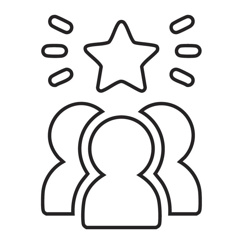 Three outlined figures with a star above them.