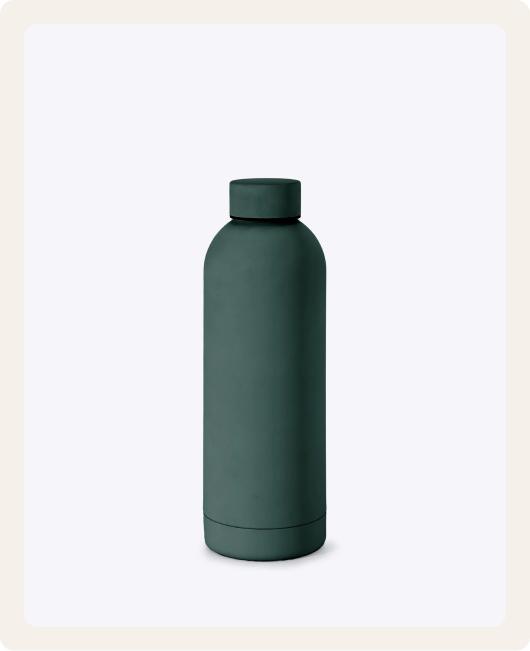 A matte, dark green water bottle with a matching screw-top lid, shown against a plain white background.