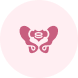 A pink icon of a human pelvis inside a light pink circle.