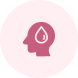A pink icon of a human head in profile with a single drop inside, on a light pink background.