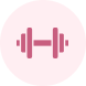 A pink dumbbell icon inside a light pink circle.