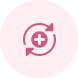 A pink circular icon with two arrows circling a plus sign in the center.
