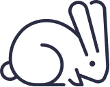 Line art of a rabbit in a crouching position.