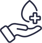 Icon of a hand holding a droplet with a plus sign.