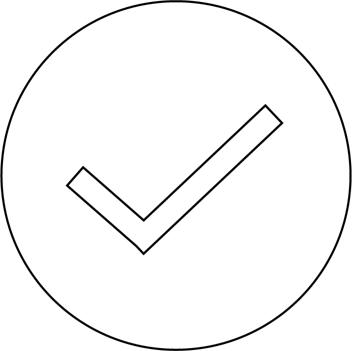 A black outline of a checkmark inside a circle on a white background.