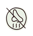 Icon of a nose with a line through it, indicating no smell.