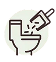 Illustration of a toilet with a plunger above it.