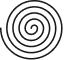 A simple black line drawing of a spiral with a counter-clockwise arrow at its outer end.