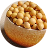 A bowl filled with round, yellow soybeans on a wooden surface.