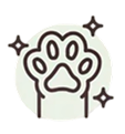 Illustration of a paw print with sparkles around it.