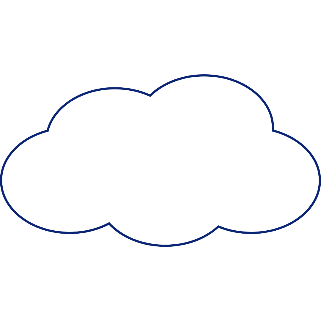 A simple white cloud illustration with a blue outline on a black background.