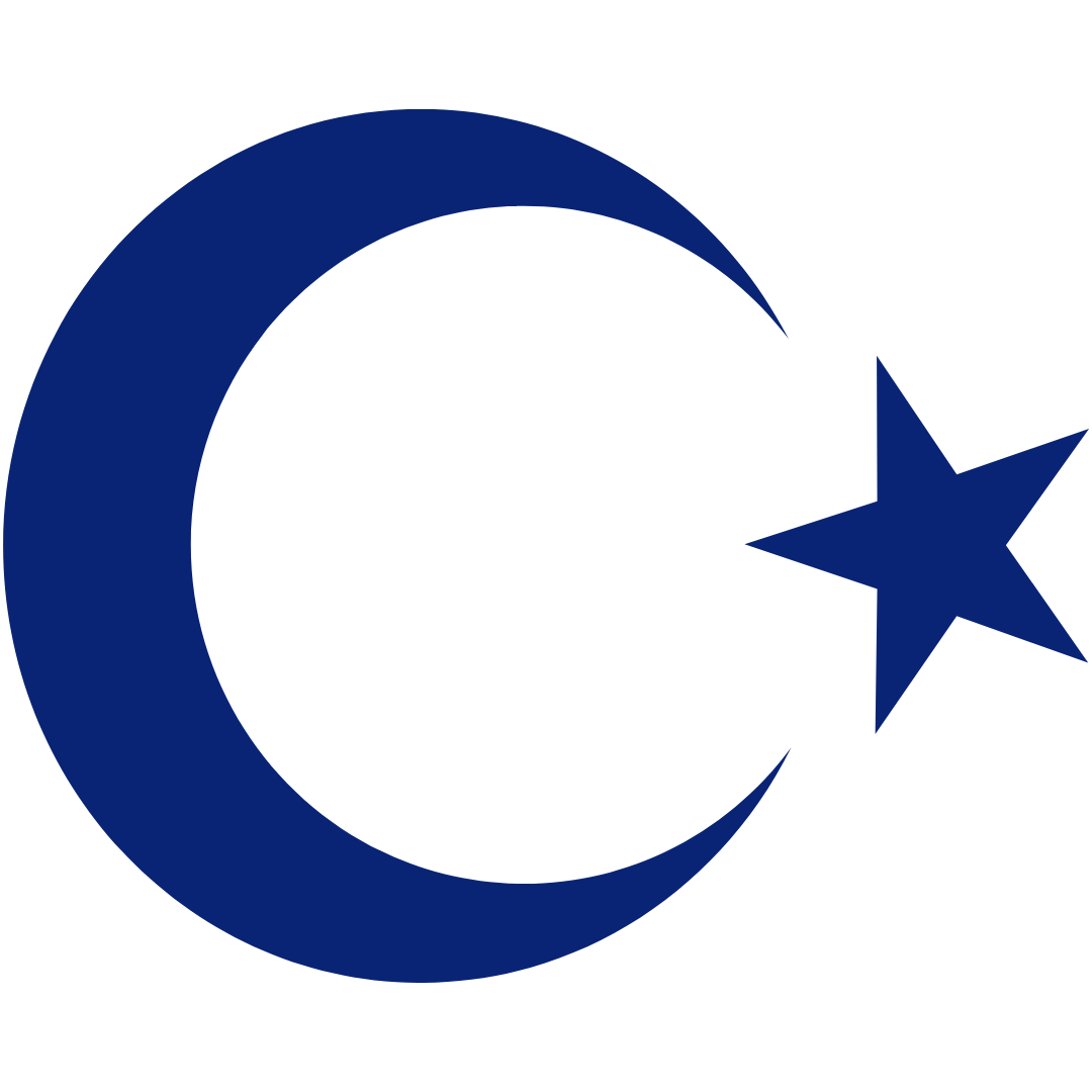 Blue crescent moon and star on a white background.