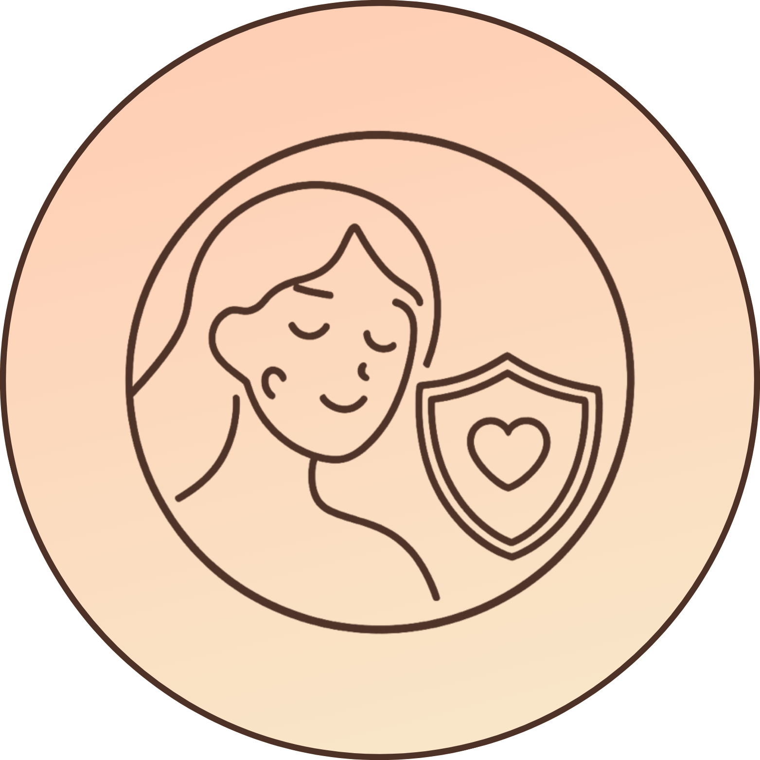 Outline of a woman with a shield and heart symbol.