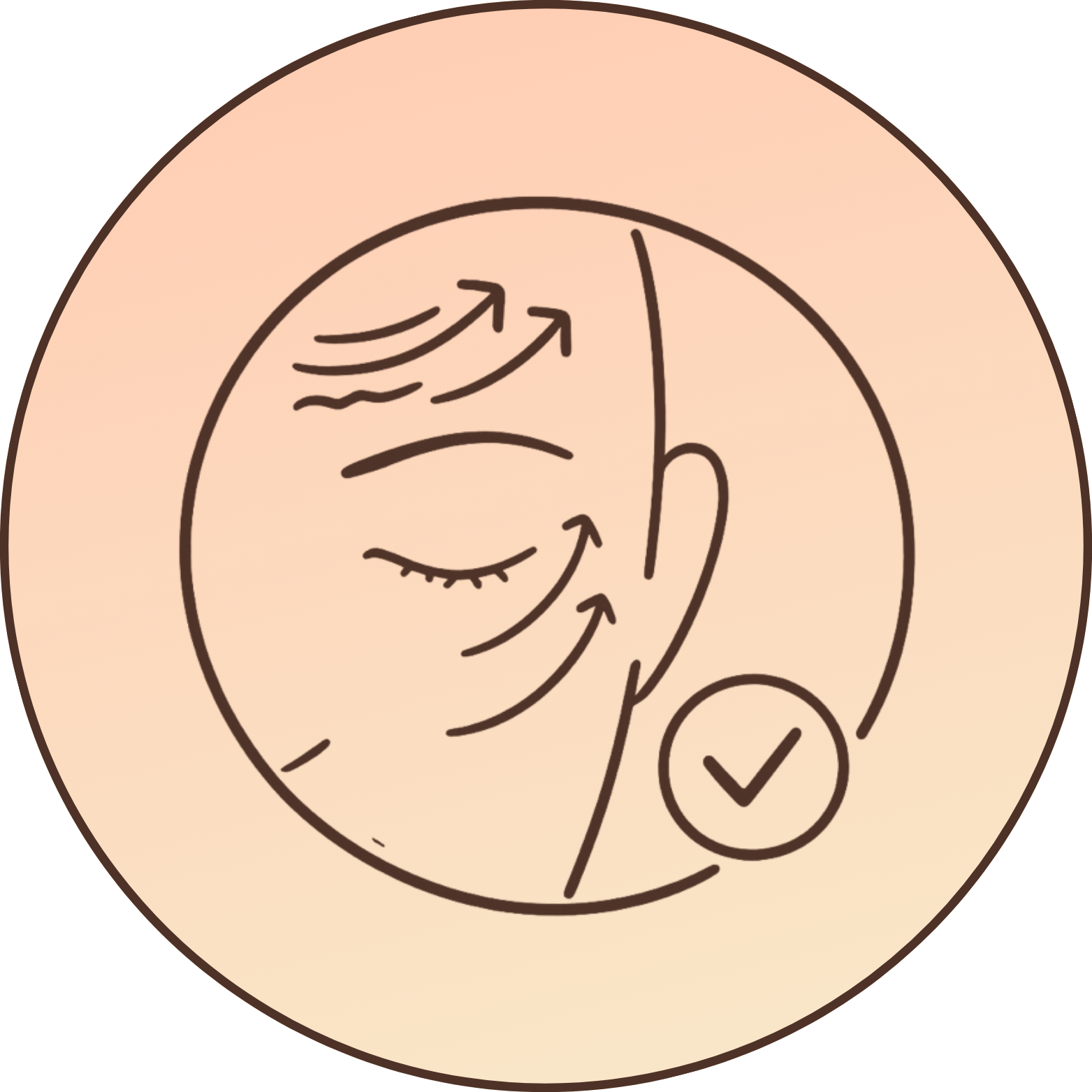 Simple line art of a smiling person with a star and checkmarks.