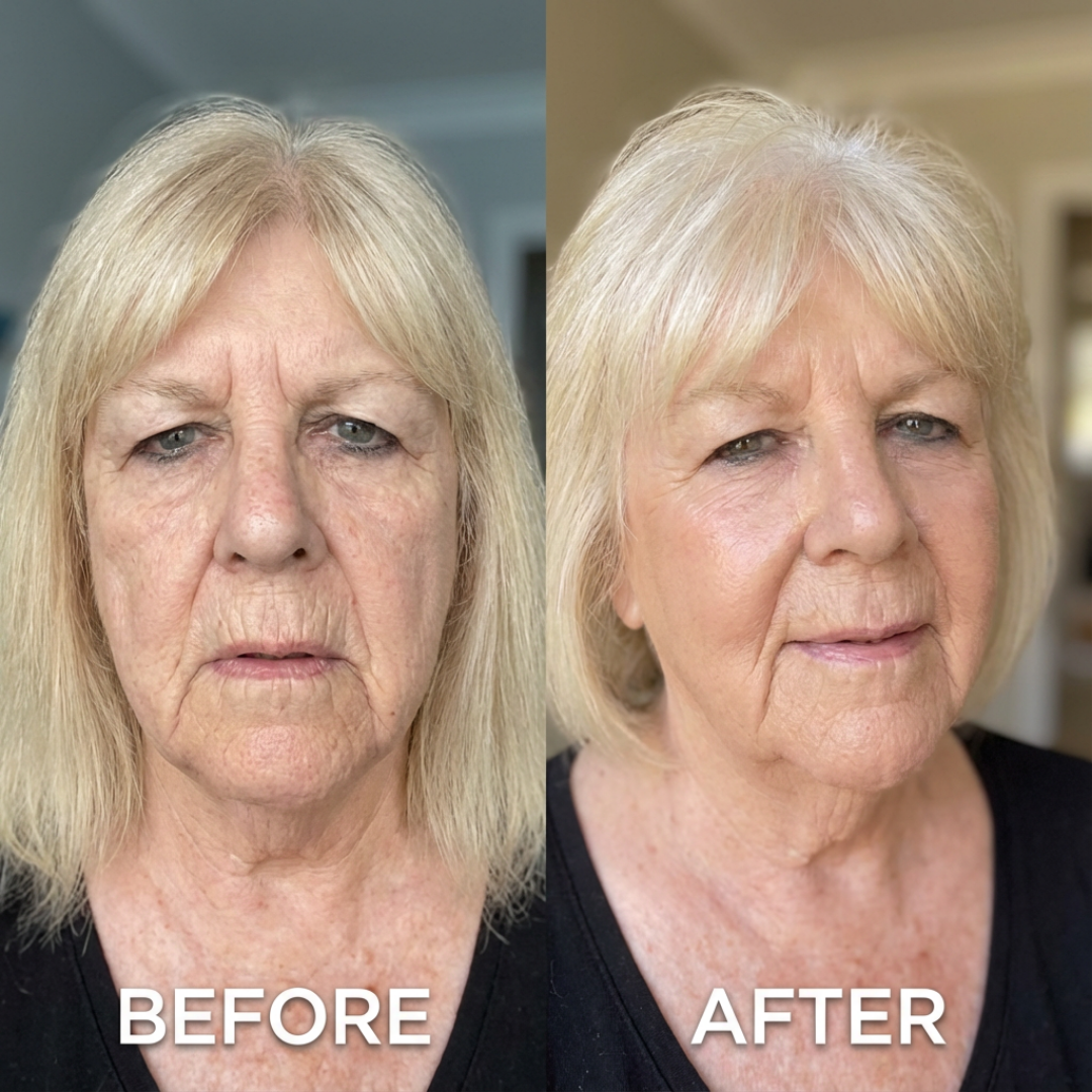 Side-by-side comparison of a woman labeled 'before' and 'after.'