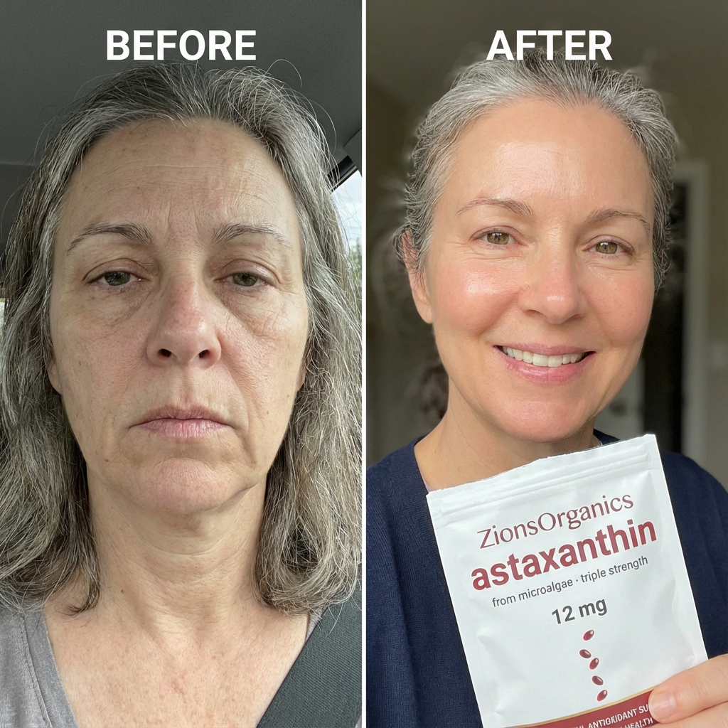 Side-by-side comparison of a woman's face before and after.