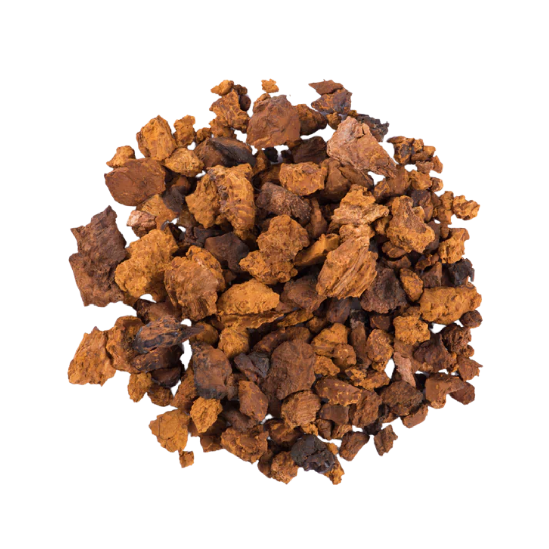 Pile of irregular, brown chunks on a white background.