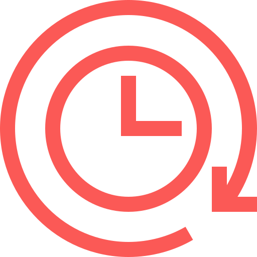A red icon of a clock with a counter-clockwise arrow circling it, symbolizing time reversal or history.