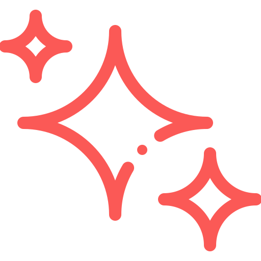 A red line icon of three four-pointed sparkles on a white background.