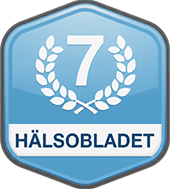 Blue badge with number 7 and text 'HÄLSOBLADET'