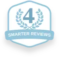 Blue badge with number 4 and 'Smarter Reviews' text inside laurel wreaths.
