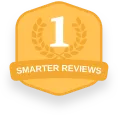 Orange badge displaying '1 Smarter Reviews' with laurel wreath.