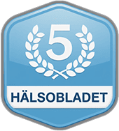 Blue badge with a number 5 and laurel wreath.