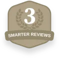 Brown badge displaying the number 3 and the words 'Smarter Reviews'.