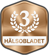 Bronze badge with number 3 and text 'HÄLSOBLADET' in Swedish.