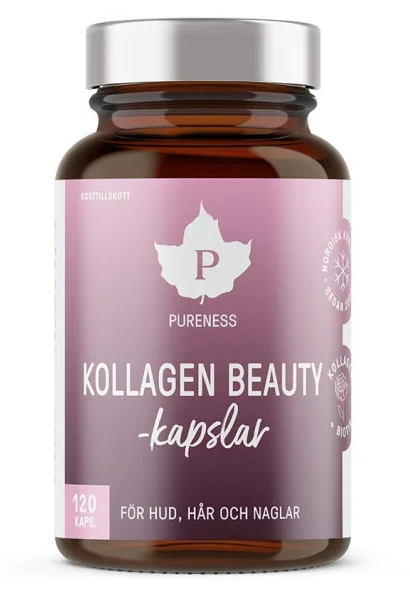 Jar of Pureness Kollagen Beauty capsules with a purple label.