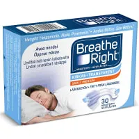 Box of Breathe Right nasal strips with image of a sleeping person.