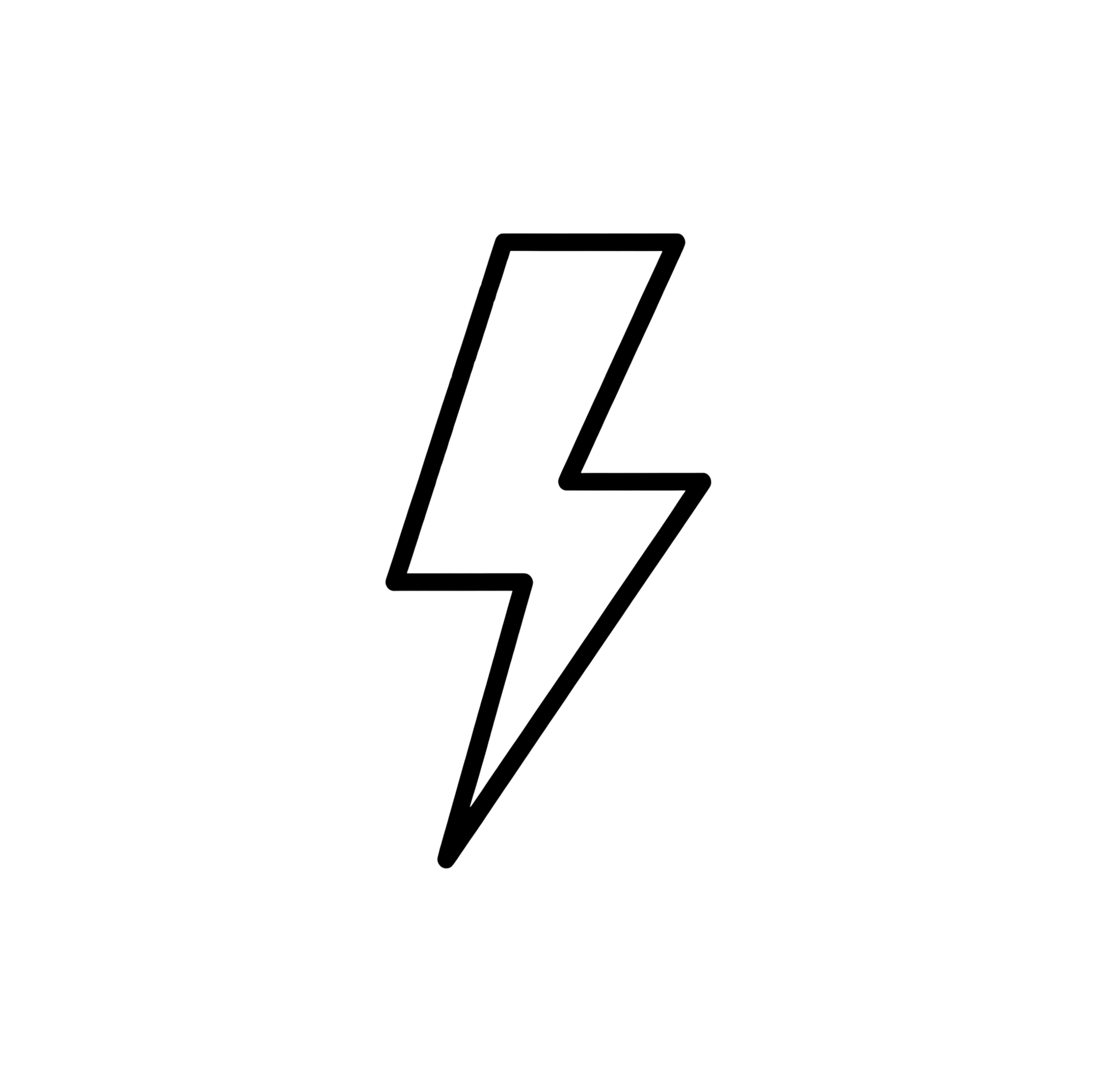 A black outline of a lightning bolt on a white background.
