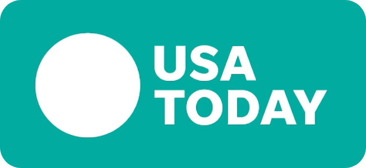 Logo with white circle and 'USA TODAY' text on teal background.