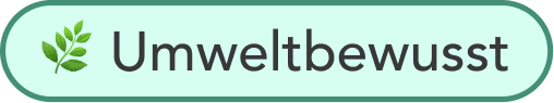 A light green button with a leaf icon and the German word 'Umweltbewusst'.
