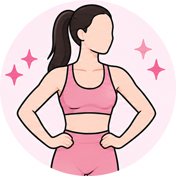 A faceless illustration of a woman in pink workout clothes with her hands on her hips.