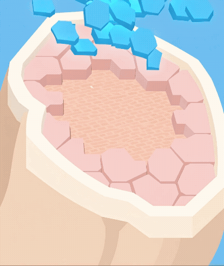 Illustration of a hexagonal pattern with blue shapes above.