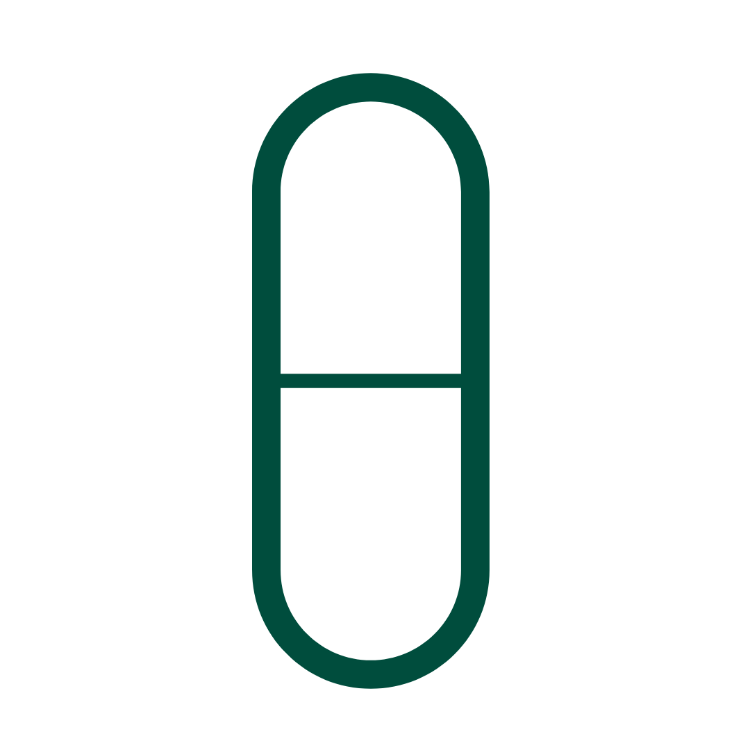 Simple green outline of a capsule pill on a black background.