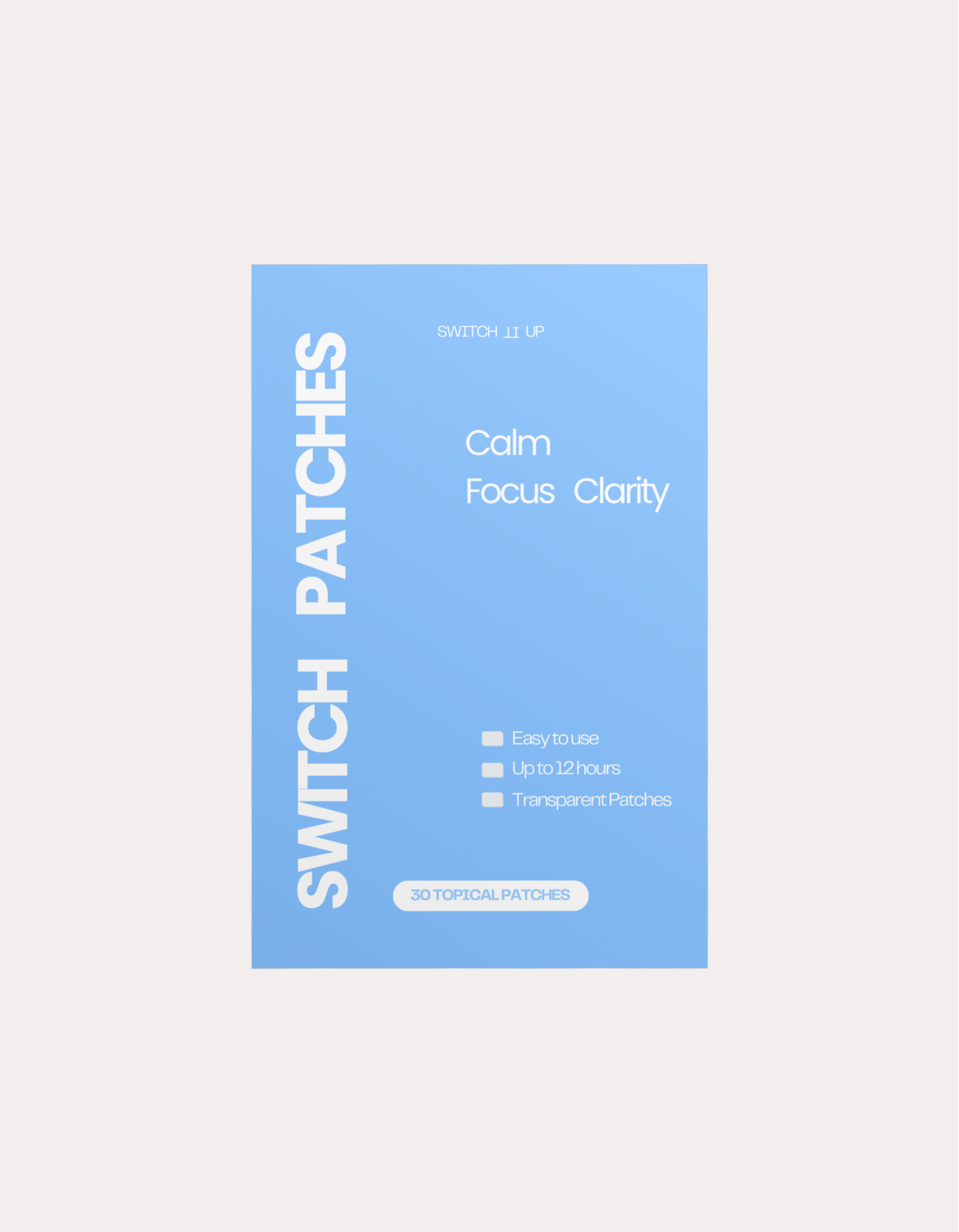 Blue product packaging labeled 'Switch Patches' with features listed.