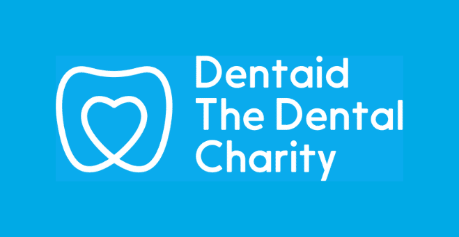The logo for Dentaid The Dental Charity, showing a tooth icon with a heart inside.