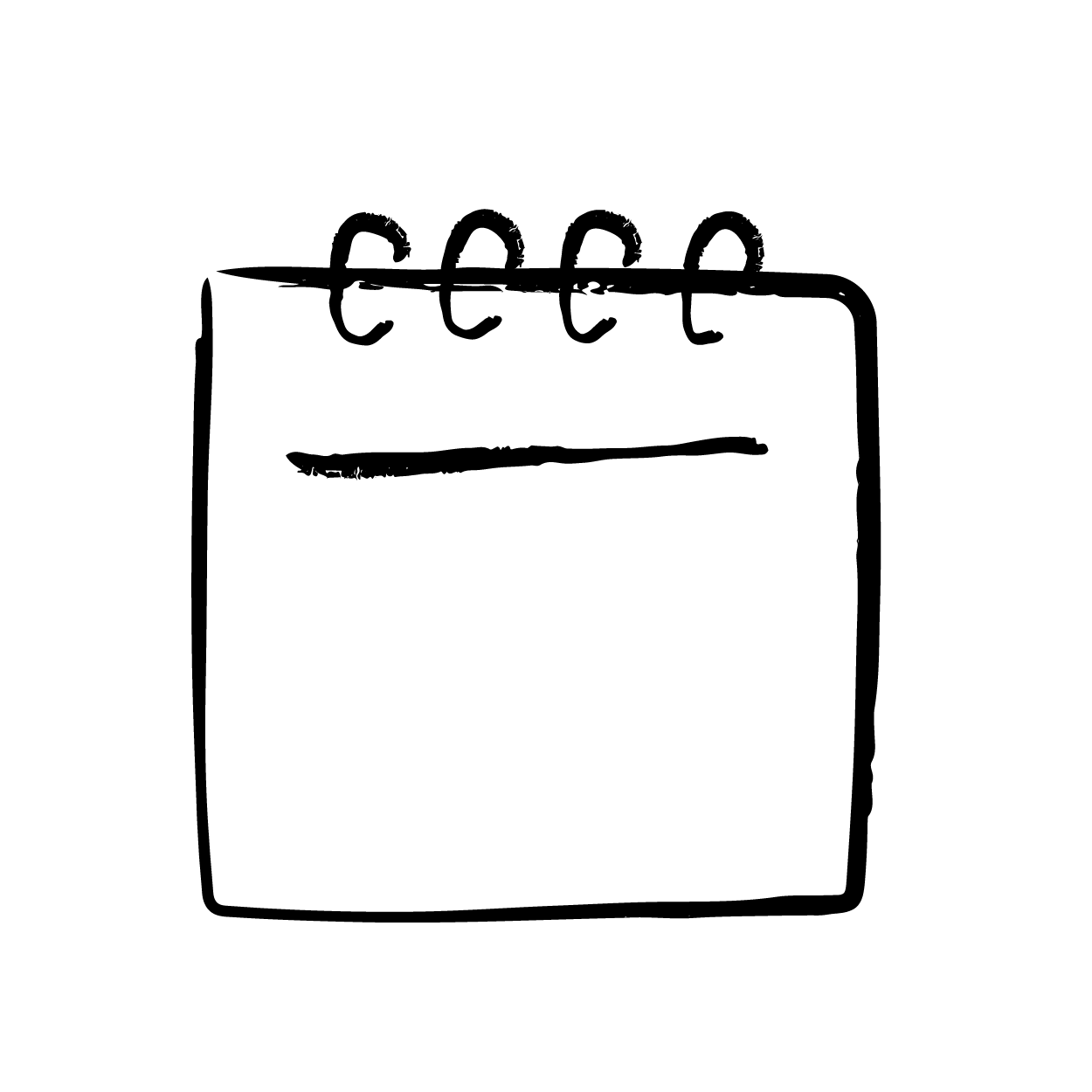 A simple, hand-drawn black and white icon of a spiral-bound notepad.