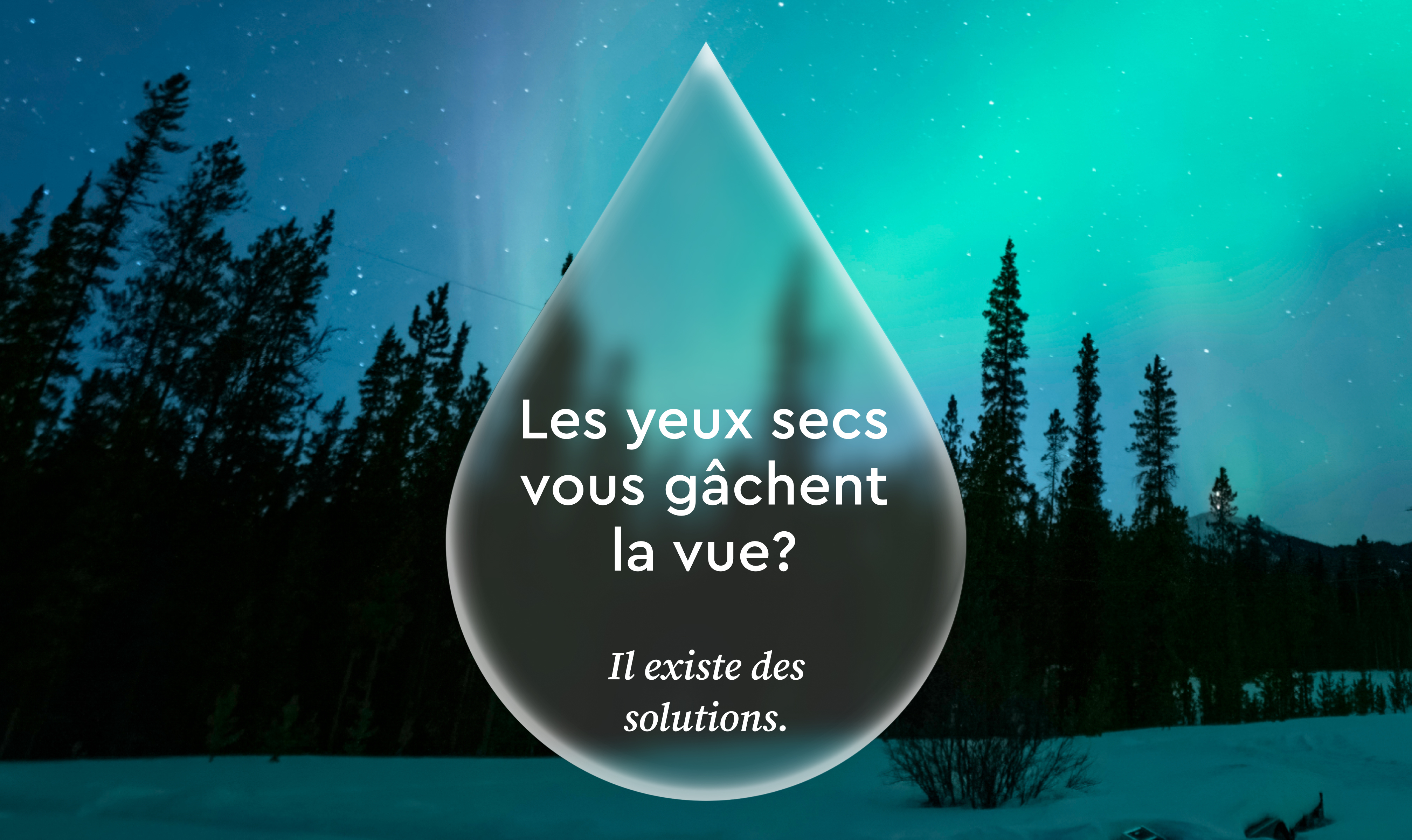 Visuel de goutte ophtalmique sur fond de ciel nocturne avec aurore boréale
