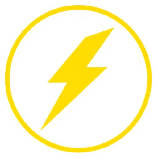 Yellow lightning bolt inside a yellow circle on a white background.
