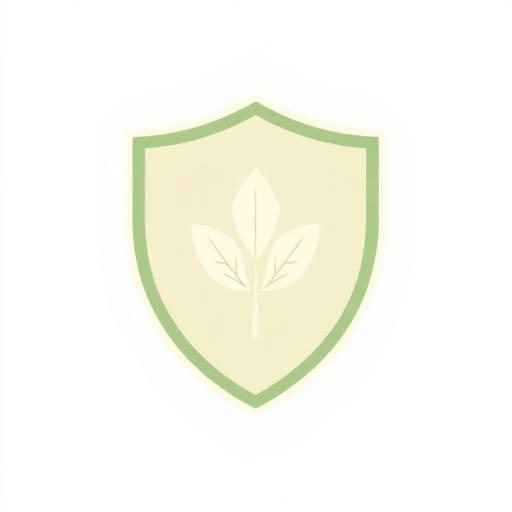 Green shield with a leaf design at the center.
