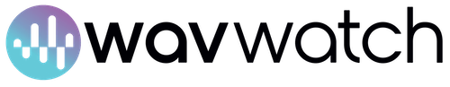 Logo with gradient circle and text 'wavwatch'.