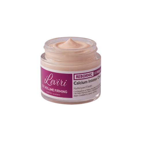An open jar of Leviri EX Volume Firming Calcium Intense Cream against a white background.